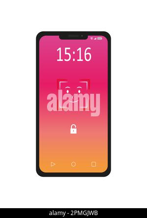 Reconnaissance du visage du téléphone reconnaissance du vecteur de déverrouillage. Déverrouiller l'ID de face Illustration de Vecteur