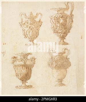 Dessin, dessin pour une ourne, un Pitcher, vases; Italie; craie noire, stylo et encre, bistre sur papier ; 27,3 x 23,5 cm (10 3/4 x 9 1/4 po.) Banque D'Images