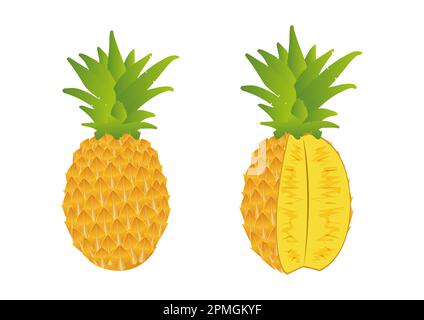 ananas et ananas en cuté Illustration de Vecteur