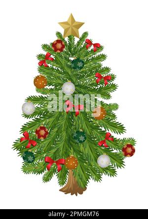 Sapin de Noël réaliste avec décoration sur fond blanc vectoriel Illustration de Vecteur