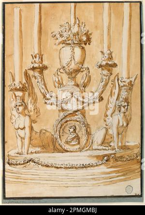 Dessin, Candlestick; architecte: Giuseppe Barberi (italien, 1746–1809); Italie; stylo et encre brune, pinceau et lavage brun, graphite sur papier blanc cassé, doublé; image: 45,2 x 32 cm (17 13/16 x 12 5/8 po) Banque D'Images