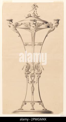 Dessin, dessin pour un Candlestick; conçu par Joseph Anton Seethaler II (allemand, 1799–1868); Allemagne; stylo et encre sur papier; 62,6 × 34,5 cm (24 5/8 × 13 9/16 po.) Banque D'Images