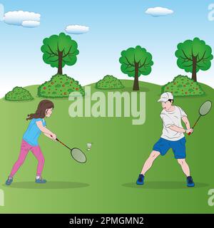 Deux enfants jouent au tennis Illustration de Vecteur