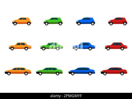 Ensemble de différentes voitures colorées isolées sur fond blanc Illustration de Vecteur