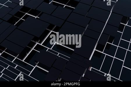 Le verre noir abstrait bloque un arrière-plan futuriste, un paysage urbain abstrait, 3D images de rendu Banque D'Images