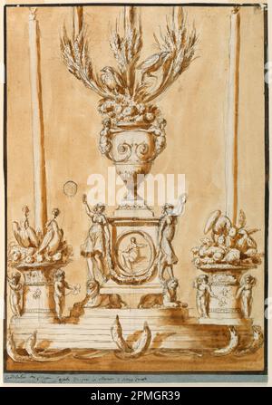 Dessin, Candlestick; architecte: Giuseppe Barberi (italien, 1746–1809); Italie; stylo et encre brune, pinceau et lavage brun, graphite sur papier blanc cassé, doublé; image: 44,2 x 31,9 cm (17 3/8 x 12 9/16 po) Banque D'Images