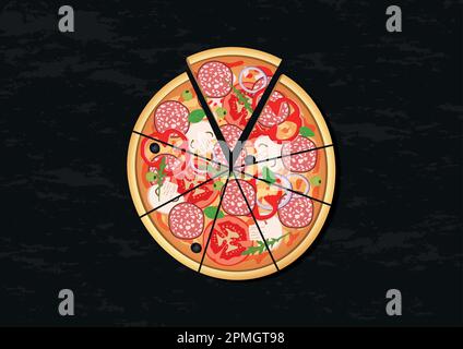 Illustration vectorielle de pizzas tranchées isolées sur fond noir Illustration de Vecteur