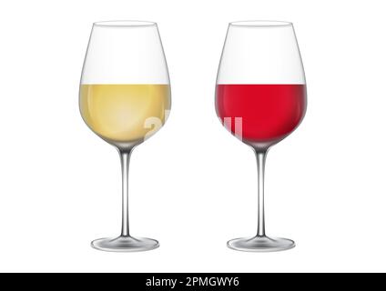 Verres à vin avec vin blanc et rouge. Illustration vectorielle de verres à vin isolés sur fond blanc Illustration de Vecteur