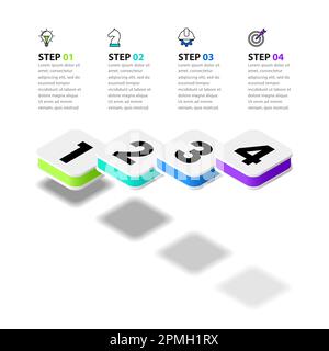 Modèle d'infographie avec icônes et 4 options ou étapes. Escaliers levants. Peut être utilisé pour la mise en page de flux de travail, le diagramme, la bannière, la conception Web. Illustration vectorielle Illustration de Vecteur