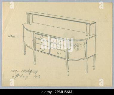 Dessin, conception pour panneau latéral avec six tiroirs ; conçu par A.N. Davenport Co.; graphite sur papier fin; 21,3 x 27,9 cm (8 3/8 x 11 po.) Banque D'Images