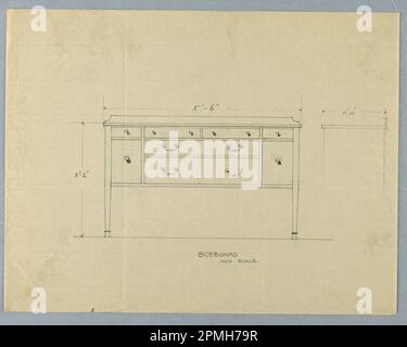 Dessin, conception pour panneau latéral avec six tiroirs en plan et en élévation ; conçu par A.N. Davenport Co.; graphite sur papier crème mince; 21,6 x 27,9 cm (8 1/2 x 11 po) Banque D'Images