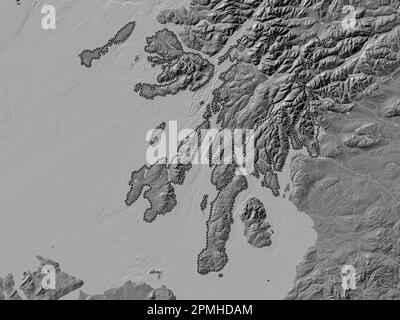 Argyll et Bute, région d'Écosse - Grande-Bretagne. Carte d'altitude à deux niveaux avec lacs et rivières Banque D'Images