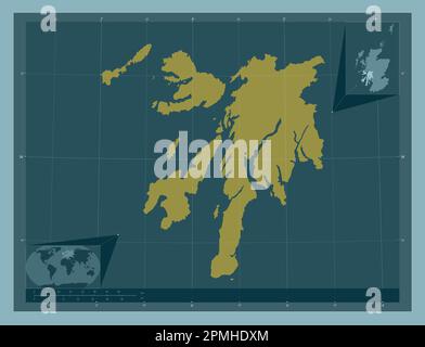 Argyll et Bute, région d'Écosse - Grande-Bretagne. Forme de couleur unie. Cartes d'emplacement auxiliaire d'angle Banque D'Images