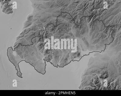 Dumfries et Galloway, région d'Écosse - Grande-Bretagne. Carte d'altitude en niveaux de gris avec lacs et rivières Banque D'Images