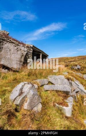 L'ancien abri Pony Mans à Gables Clough sur Tarnbrook est tombé dans la forêt de Bowland, Lancashire Banque D'Images