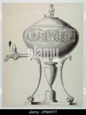 Dessin, dessin pour une ourne sur un stand; conçu par Joseph Anton Seethaler II (allemand, 1799–1868); Allemagne; stylo et encre noire, brosse et lavage gris; 44,5 × 34,5 cm (17 1/2 × 13 9/16 po.) Banque D'Images