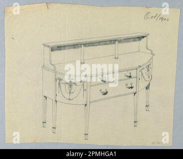 Dessin, conception pour panneau latéral avec décoration néo-classique ; conçu par A.N. Davenport Co.; graphite sur papier à tracer crème; 20,6 x 24,8 cm (8 1/8 x 9 3/4 po.) Banque D'Images