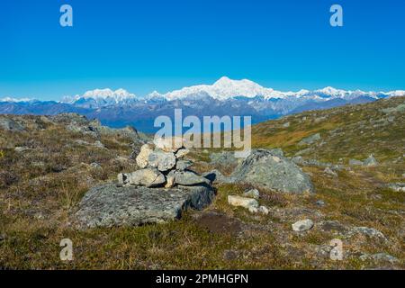 Alaska Range vu de K'esugi Ridge Trail, parc national Denali, Matanuska-Susitna Borough, centre-sud de l'Alaska, Alaska Banque D'Images