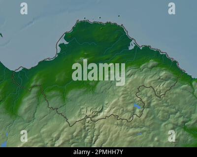 East Lothian, région d'Écosse - Grande-Bretagne. Carte d'altitude en couleur avec lacs et rivières Banque D'Images