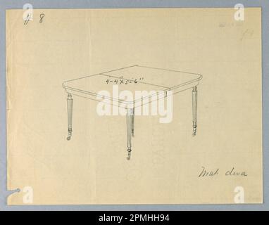 Dessin, conception pour une table à manger rectangulaire en acajou à quatre pattes; conçu par A.N. Davenport Co.; graphite sur papier fin et crème; 21,3 x 27,6 cm (8 3/8 x 10 7/8 po) Banque D'Images