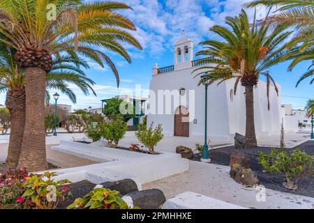 Vue sur l'église San Isidro Labrador, Uga, Lanzarote, Las Palmas, îles Canaries, Espagne, Atlantique, Europe Banque D'Images