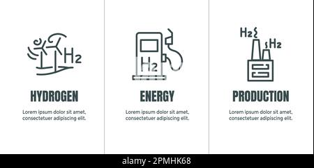 Production d'hydrogène propre avec jeu d'icônes énergie verte Illustration de Vecteur