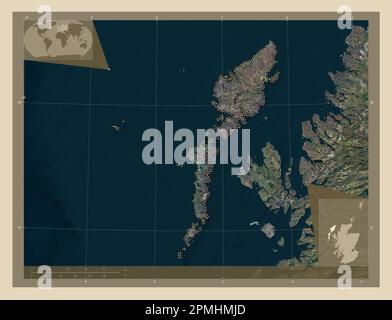 Na h-Eileanan Siar, région d'Écosse - Grande-Bretagne. Carte satellite haute résolution. Cartes d'emplacement auxiliaire d'angle Banque D'Images