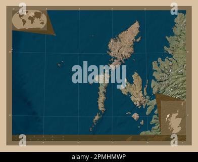 Na h-Eileanan Siar, région d'Écosse - Grande-Bretagne. Carte satellite basse résolution. Cartes d'emplacement auxiliaire d'angle Banque D'Images