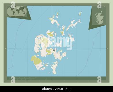 Orcades, région d'Écosse - Grande-Bretagne. Ouvrez la carte des rues. Cartes d'emplacement auxiliaire d'angle Banque D'Images