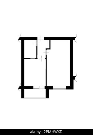 Plan d'étage. Plan d'appartement avec éléments de construction. Projet de maison. plan de 2d étages. Plan d'étage noir et blanc.plan d'étage 2D Banque D'Images