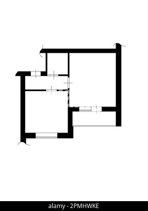 Plan d'étage. Plan d'appartement avec éléments de construction. Projet de maison. plan de 2d étages. Plan d'étage noir et blanc.plan d'étage 2D Banque D'Images