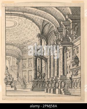 Dessin, scène Design: Hall avec plafond cercueil et urnes; Italie; stylo et bistre, brosse et sépia laver sur papier Banque D'Images