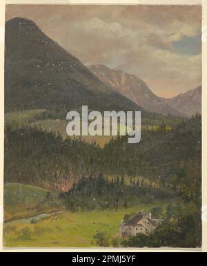 Dessin, paysage des alpes bavaroises ; église Frédéric Edwin (américaine, 1826–1900) ; États-Unis ; graphite, huile sur carton ; Hauteur 32,7 x largeur 26,7 cm Banque D'Images