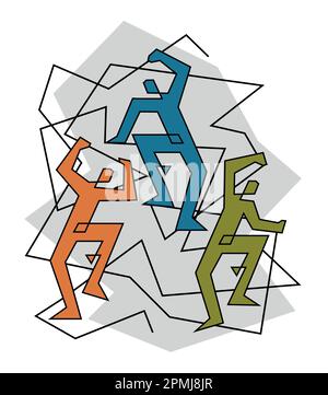 Trois grimpeurs sur un mur de roche. Géométrique stylisé Illustration de l'activité d'alpinisme. Isolé sur fond blanc. Vecteur disponible. Illustration de Vecteur