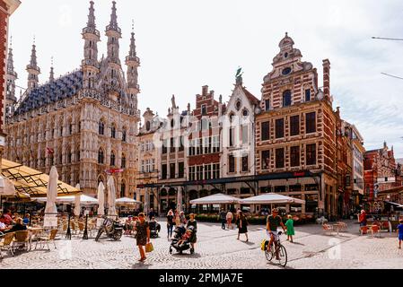 Le Grote Markt. Hôtel de ville (L) et maisons de guilde du 17th siècle. Louvain, Communauté flamande, région flamande, Belgique, Europe Banque D'Images