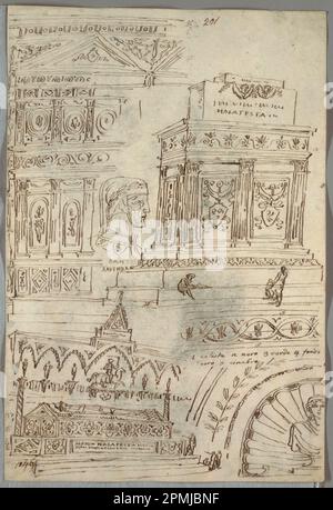 Dessin, étude décorative; Verso: Études anatomiques des têtes; conçu par Felice Giani (italien, 1758–1823); Italie; stylo et encre sur graphite sur papier crème; 37 x 25,1 cm (14 9/16 x 9 7/8 po) Banque D'Images