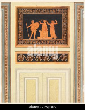 Dessin, élévation de mur; Frederick Crace (anglais, 1779–1859); Angleterre; Stylo et encre noire, pinceau et aquarelle sur papier vélin ; hors tout : 37,5 x 30,7 cm (14 3/4 x 12 1/16 po) Banque D'Images