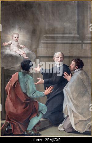 GENOVA, ITALIE - LE 8 MARS 2023: La peinture St. Philip Neri Jésus enfant et deux disciples dans l'église Chiesa di San Filippo Neri Banque D'Images