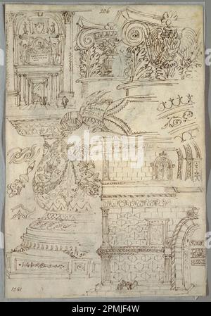 Dessin, étude décorative; Verso: Étude anatomique; conçu par Felice Giani (italien, 1758–1823); Italie; stylo et encre sur graphite sur papier crème; 37 x 25,1 cm (14 9/16 x 9 7/8 po.) Banque D'Images