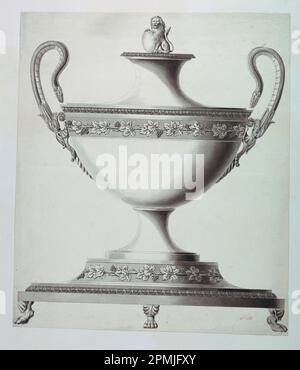 Dessin, dessin pour un Tureen; conçu par Joseph Anton Seethaler II (allemand, 1799–1868); Allemagne; stylo et encre, pinceau et lave-vaisselle; 51,5 × 44,2 cm (20 1/4 × 17 3/8 po) Banque D'Images