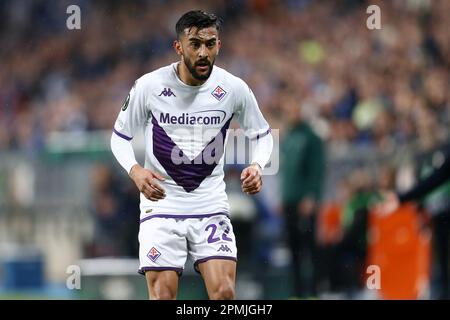 Poznan, Bologne. 13th avril 2023. Nicolas Gonzalez de Fiorentina pendant la Ligue de la Conférence européenne de l'UEFA, quart de finale, match de football de 1st jambes entre KKS Lech Poznan et ACF Fiorentina sur 13 avril 2023 au Stadion de l'INEA à Poznan, Pologne - photo Piotr Matusewicz/DPPI crédit: DPPI Media/Alamy Live News Banque D'Images