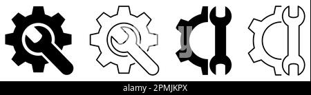 Jeu d'icônes de clé et d'engrenage. Outils d'entretien. Illustration vectorielle isolée sur fond blanc Illustration de Vecteur