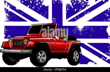 Illustration du vecteur de jeep de la voiture Hunter sur fond blanc. dessin à la main digita Illustration de Vecteur