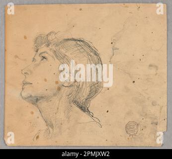 Dessin, croquis de la tête d'une femme; Francis Augustus Lathrop (américain, 1849 - 1909); États-Unis; graphite sur papier; 17,8 × 20,2 cm (7 × 7 15/16 po); 1914-38-293 Banque D'Images