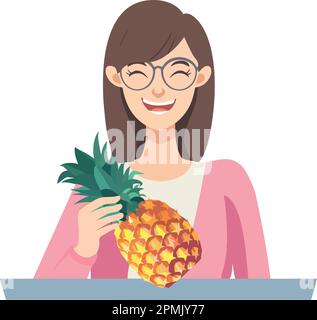 Souriantes, les femmes mangent des fruits frais bio Illustration de Vecteur