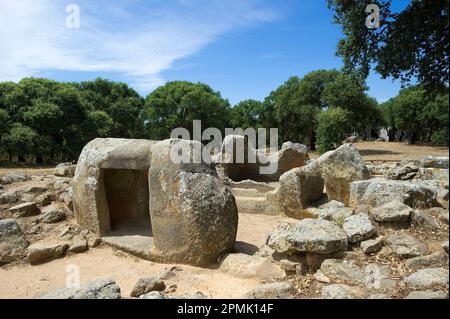 Menhirs et les inhumations mégalithiques de Pranu Mutteddu, Goni (CA), Sardaigne, Italie Banque D'Images