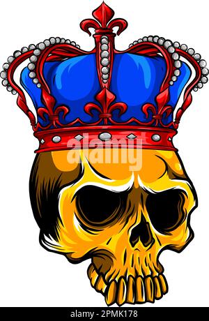 illustration vectorielle du crâne avec corbeau sur fond blanc. tirage numérique Illustration de Vecteur