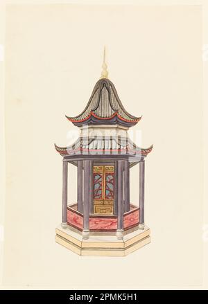 Dessin, dessin pour un pavillon chinois; conçu par Frederick Crace (anglais, 1779–1859); Angleterre; pinceau et aquarelle, stylo et encre sur papier Banque D'Images