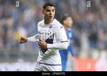 Poznan, Bologne. 13th avril 2023. Riccardo Sottil de Fiorentina pendant la Ligue de la Conférence européenne de l'UEFA, quart de finale, match de football de 1st jambes entre KKS Lech Poznan et ACF Fiorentina sur 13 avril 2023 au Stadion de l'INEA à Poznan, Pologne - photo Piotr Matusewicz/DPPI crédit: DPPI Media/Alay Live News Banque D'Images