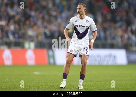 Poznan, Bologne. 13th avril 2023. Antonin Barak de Fiorentina pendant la Ligue de la Conférence Europa de l'UEFA, quart de finale, match de football de 1st jambes entre KKS Lech Poznan et ACF Fiorentina sur 13 avril 2023 au Stadion de l'INEA à Poznan, Pologne - photo Piotr Matusewicz/DPPI crédit: DPPI Media/Alamy Live News Banque D'Images